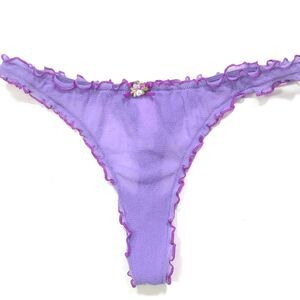 Vintage Victoria's Secret Low Rise Thong Panty, y2k Purple Mesh Lettuce Edge XS